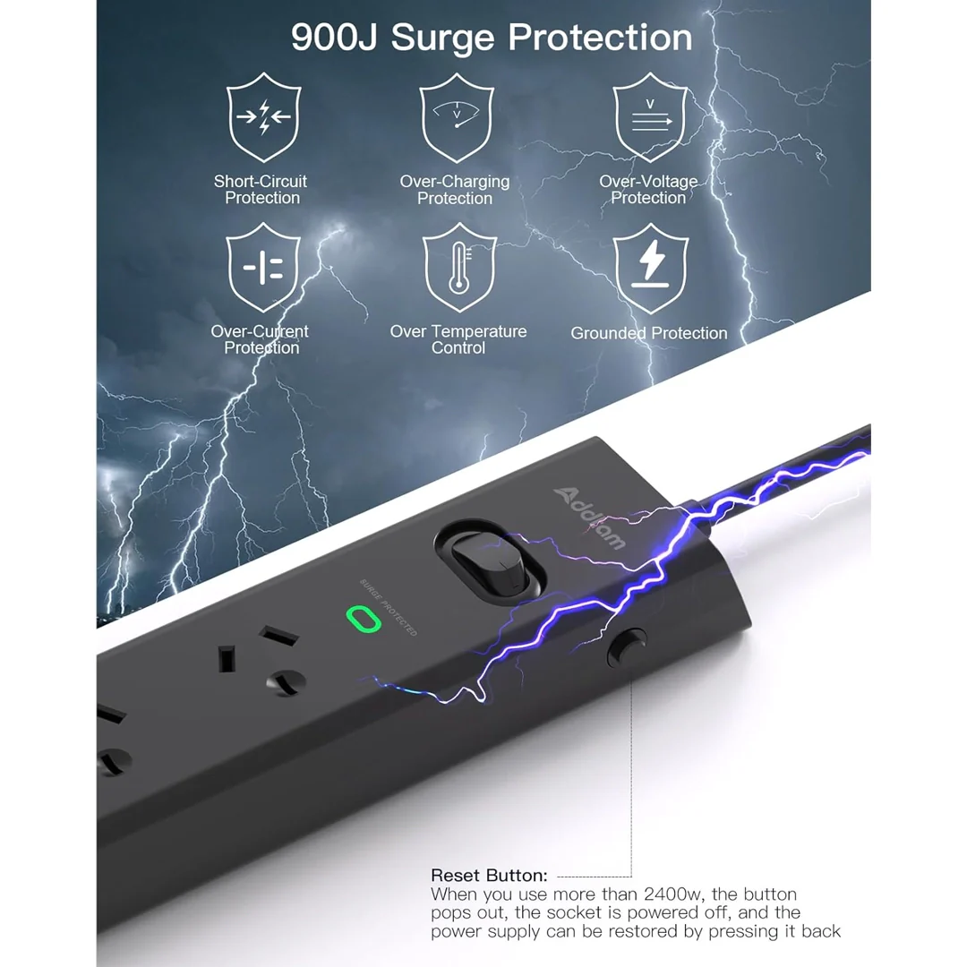 Power Board | Cockpit Mountable | 4 Outlets + 4 USB Ports | Surge Protection - Image 3